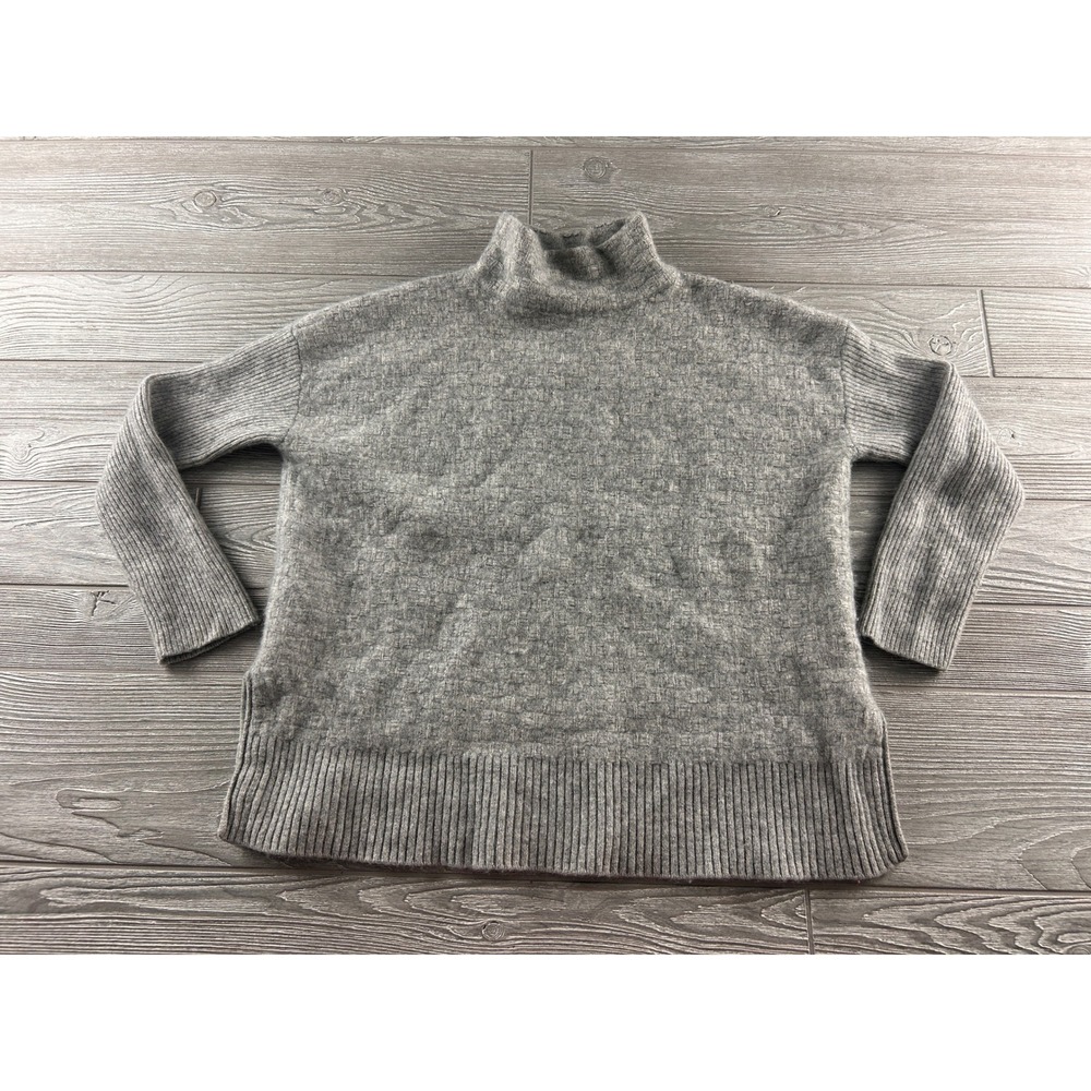 Magaschoni Gray 100% Cashmere Mock Neck Textured Basketweave Sweater Womens S
